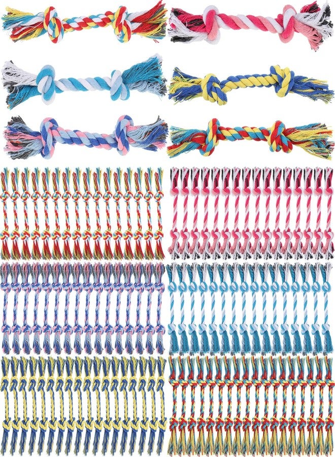 RoundFunny 100 Pieces Knot Rope Dog Toys Multi Color Puppy Chew Toy Cotton Puppy Toys Dental Dog Teething Toys 2 Knot Dog Tug for Small and Medium Dogs Aggressive Chewers Supplies - Image 1